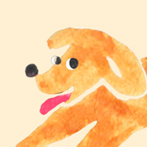 Hund vom Potite-Logo bewegt die Zunge und blinzelt mit den Augen.